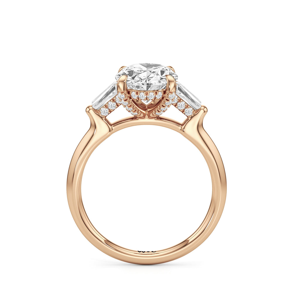 Elegance Baguette Three Stone Engagement Ring with Oval Cut Diamond in 14KT Rose Gold view 5
