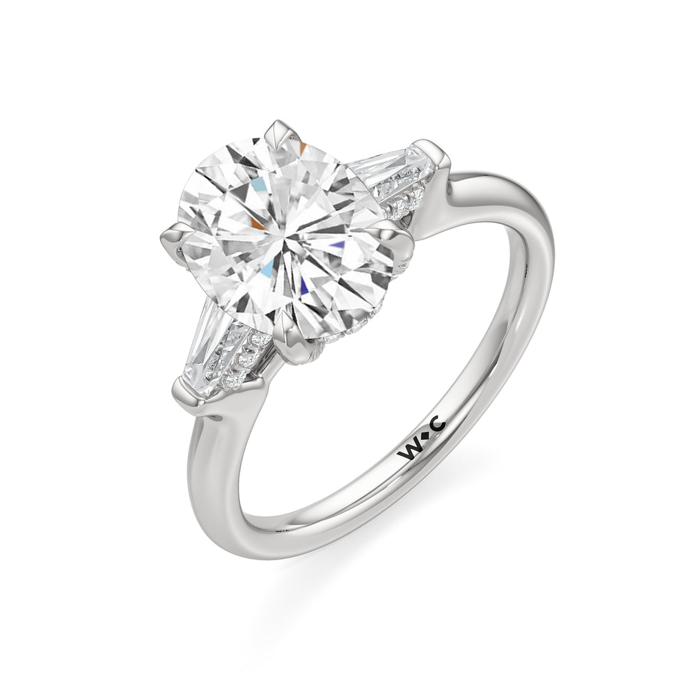 The Windsor Baguette Side Stone Engagement Ring with Oval Cut Diamond in 14KT Platinum view 3
