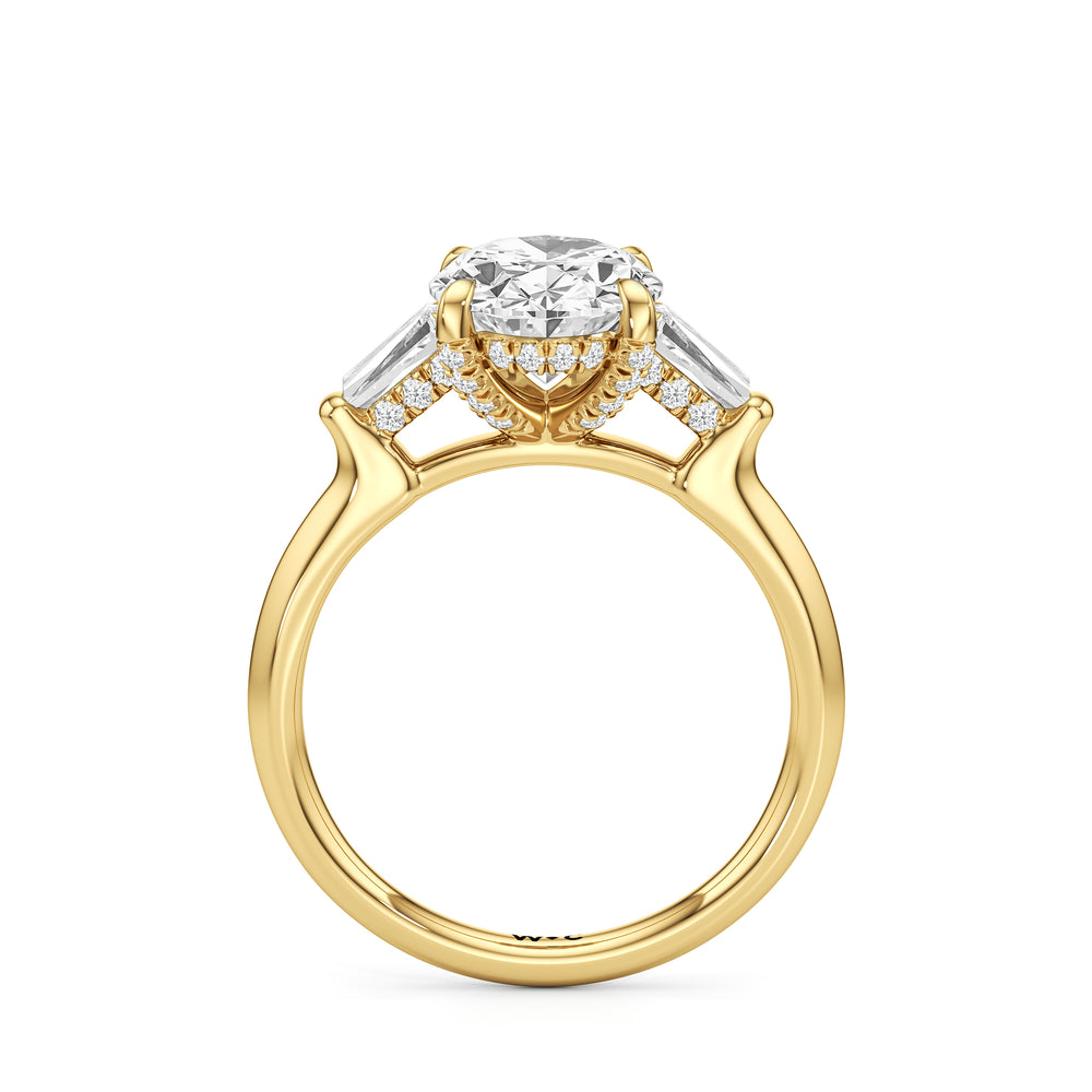 The Windsor Baguette Side Stone Engagement Ring with Oval Cut Diamond in 14KT Yellow Gold view 2
