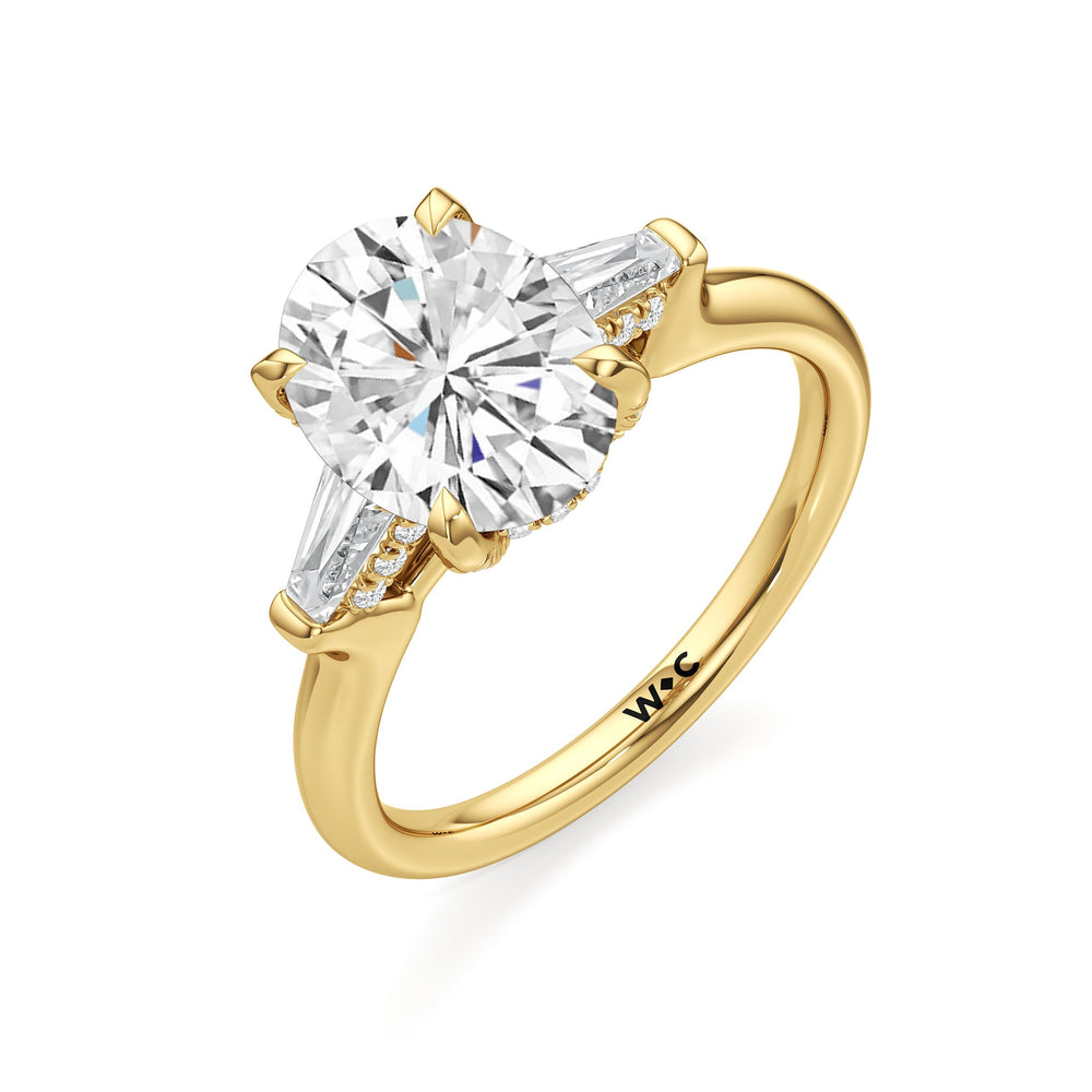 Elegance Baguette Three Stone Engagement Ring with Oval Cut Diamond in 14KT Yellow Gold view 6
