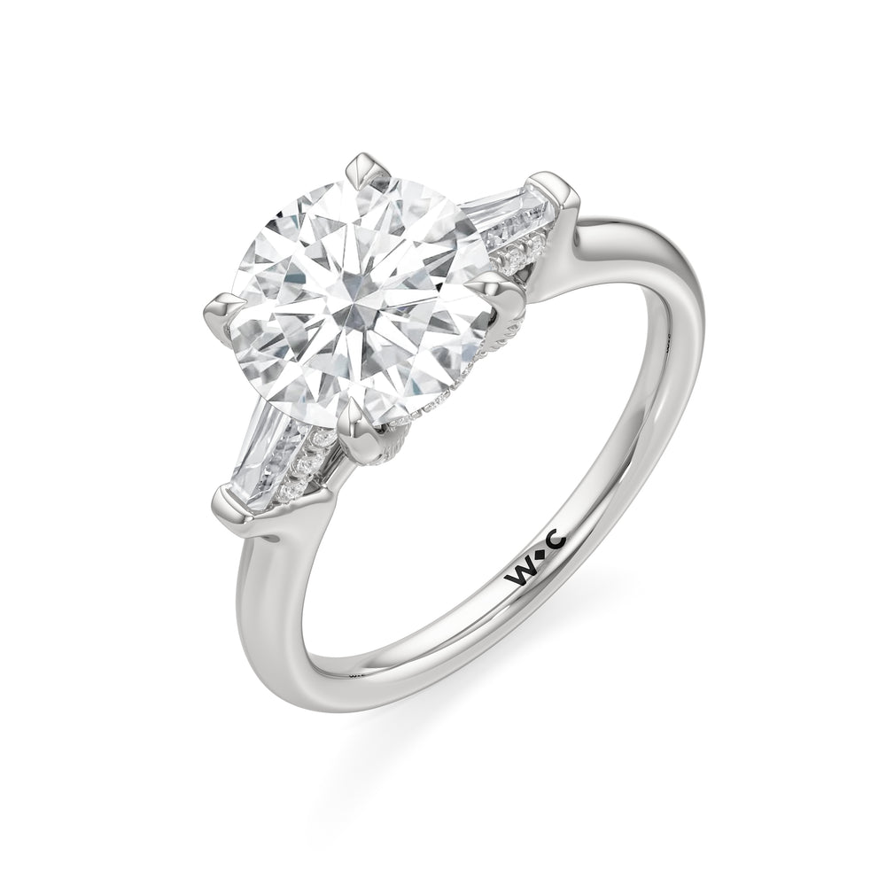 The Windsor Baguette Side Stone Engagement Ring with Round Cut Diamond in 14KT Platinum view 3
