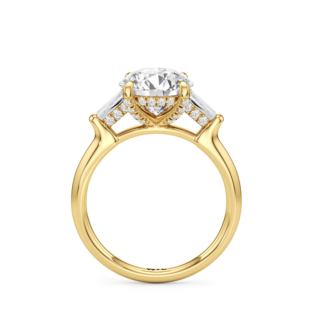 The Windsor Baguette Side Stone Engagement Ring with Round Cut Diamond in 14KT Yellow Gold view 2
