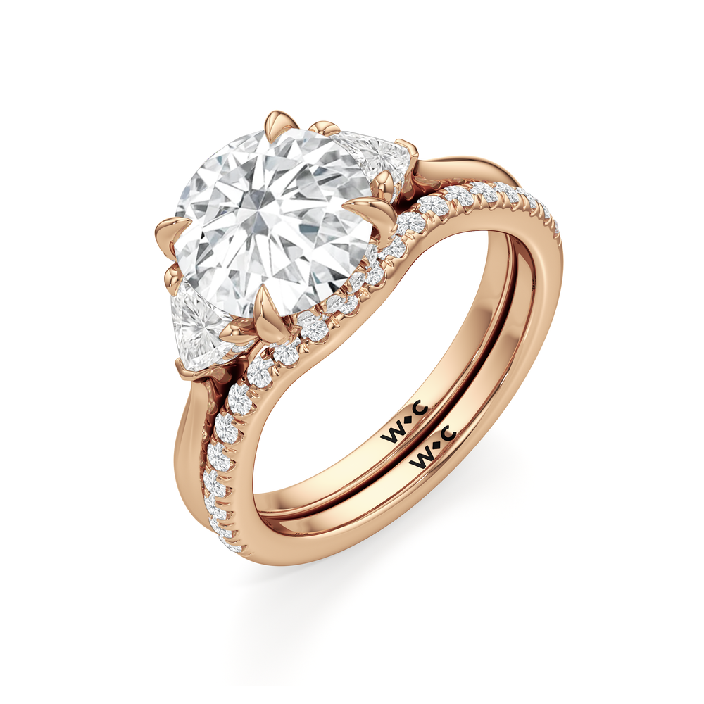 The Windsor Three Stone Trillion Diamond Wedding Band with 18KT Rose Gold Cut Diamond in 14KT Rose Gold view 4
