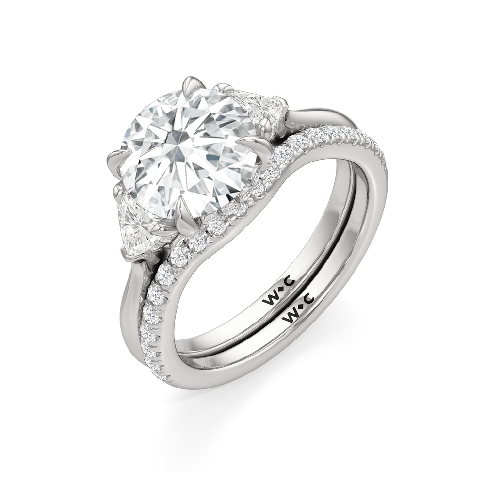 The Windsor Three Stone Trillion Diamond Wedding Band with Platinum Cut Diamond in 14KT Platinum view 4
