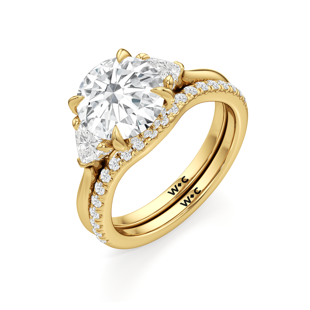 The Windsor Three Stone Trillion Diamond Wedding Band with 18KT Yellow Gold Cut Diamond in 14KT Yellow Gold view 4
