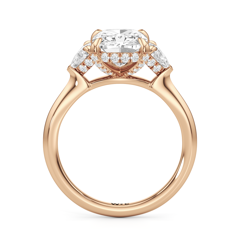 The Windsor Three Stone Trillion Engagement Ring with Elongated Cushion Cut Diamond in 14KT Rose Gold view 2

