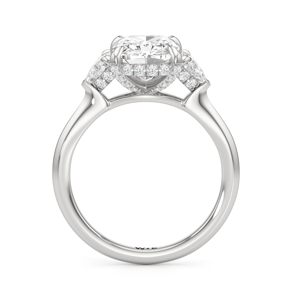 The Windsor Three Stone Trillion Engagement Ring with Elongated Cushion Cut Diamond in 14KT Platinum view 2
