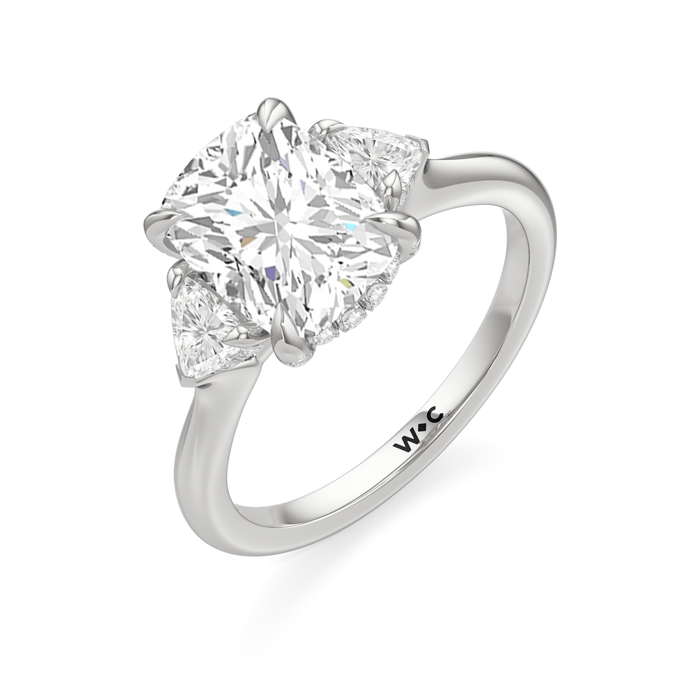 The Windsor Three Stone Trillion Engagement Ring with Elongated Cushion Cut Diamond in 14KT Platinum view 3
