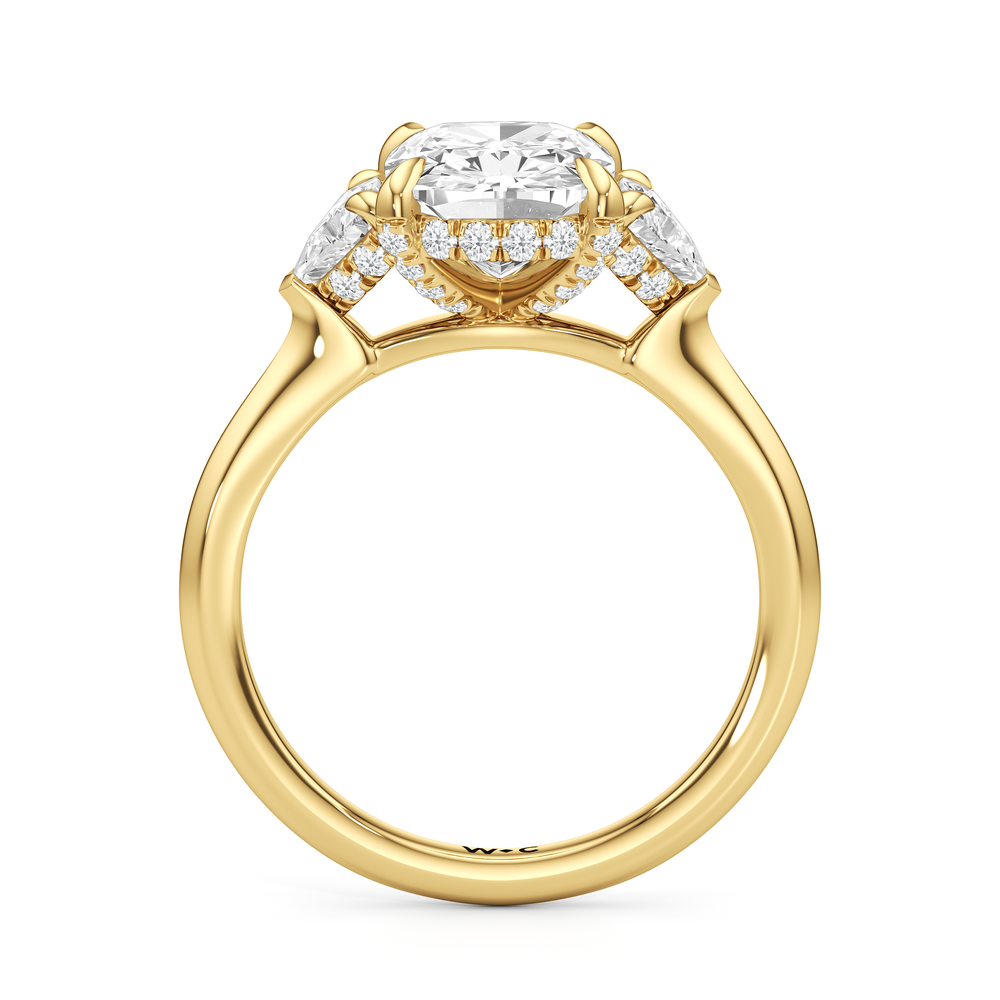 The Windsor Three Stone Trillion Engagement Ring with Elongated Cushion Cut Diamond in 14KT Yellow Gold view 2
