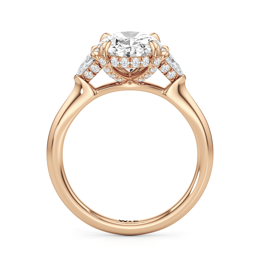 Elegance Trillion Side Stone Engagement Ring with Oval Cut Diamond in 14KT Rose Gold view 5

