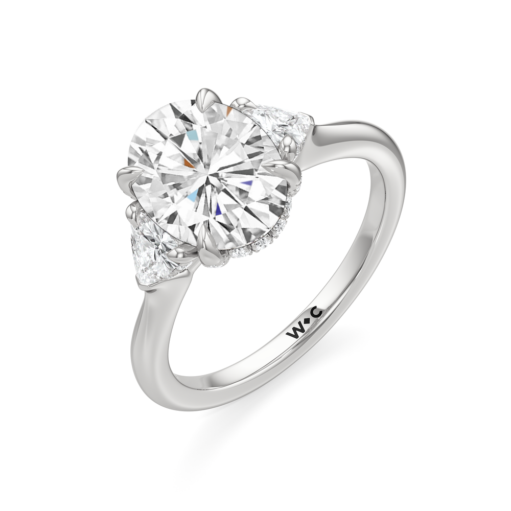 The Windsor Three Stone Trillion Engagement Ring with Oval Cut Diamond in 14KT Platinum view 2
