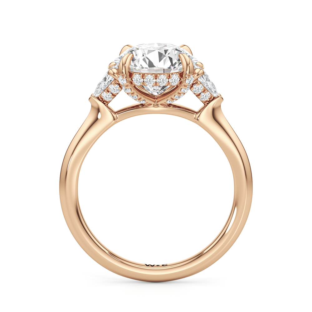 The Windsor Three Stone Trillion Engagement Ring with Round Cut Diamond in 14KT Rose Gold view 2
