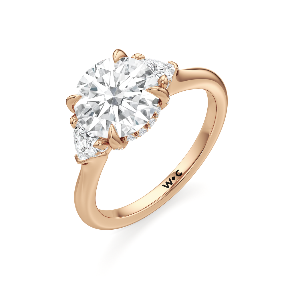 The Windsor Three Stone Trillion Engagement Ring with Round Cut Diamond in 14KT Rose Gold view 3
