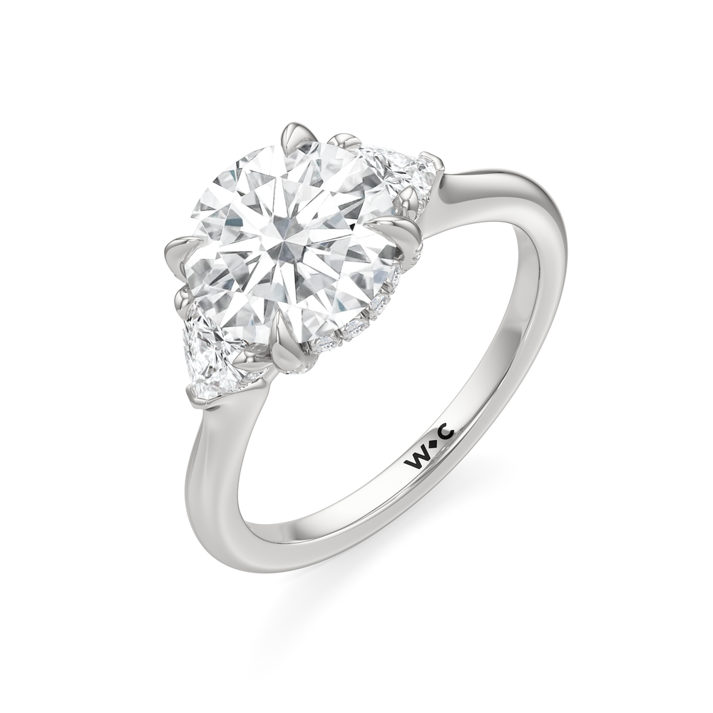 The Windsor Three Stone Trillion Engagement Ring with Round Cut Diamond in 14KT Platinum view 3
