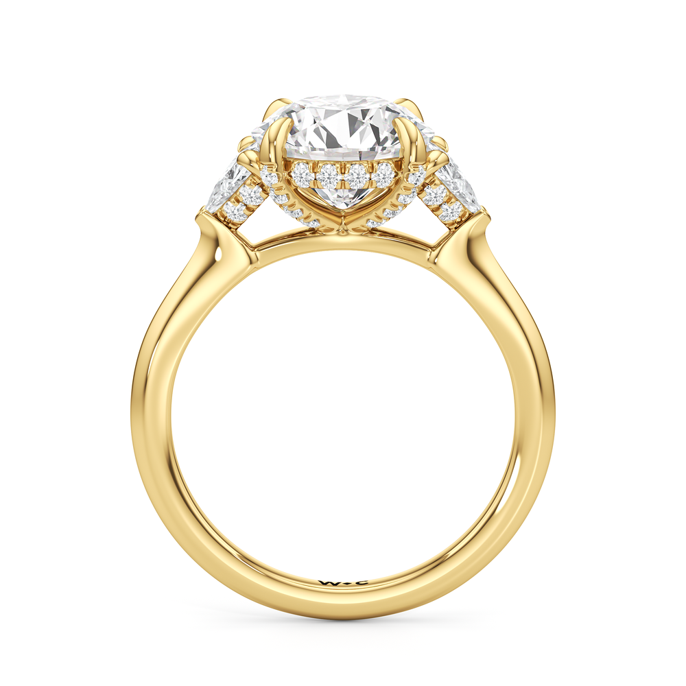 The Windsor Three Stone Trillion Engagement Ring with Round Cut Diamond in 14KT Yellow Gold view 2
