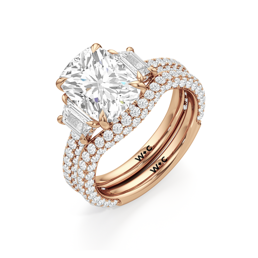 The Windsor Trapezoid Three Stone Diamond Wedding Band with 18KT Rose Gold Cut Diamond in 14KT Rose Gold view 7
