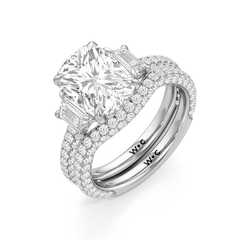 The Windsor Trapezoid Three Stone Diamond Wedding Band with Platinum Cut Diamond in 14KT Platinum view 7
