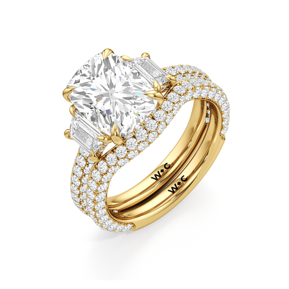 The Windsor Trapezoid Three Stone Diamond Wedding Band with 18KT Yellow Gold Cut Diamond in 14KT Yellow Gold view 7
