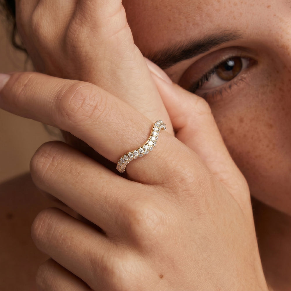 The Windsor Trapezoid Three Stone Diamond Wedding Band with 18KT Yellow Gold Cut Diamond in 14KT Yellow Gold view 3

