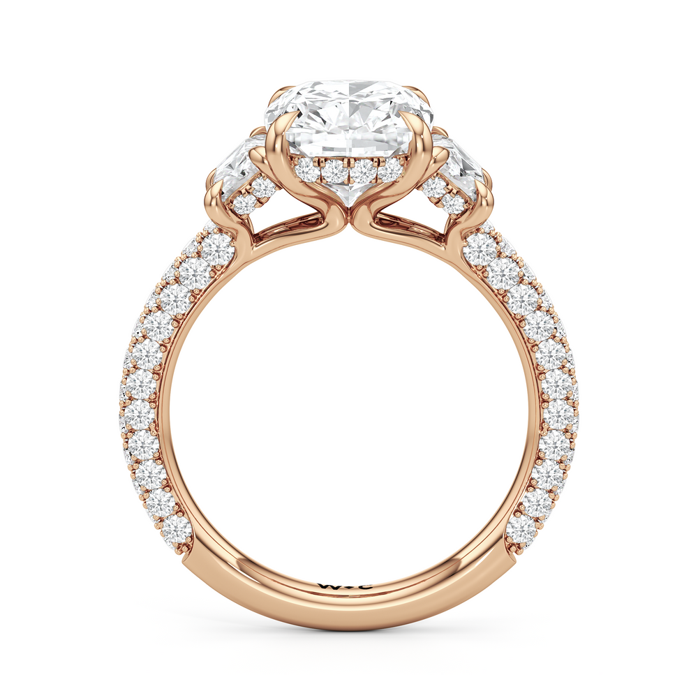 The Windsor Trapezoid Three Stone Ring with Elongated Cushion Cut Diamond in 14KT Rose Gold view 6
