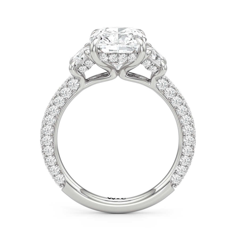The Windsor Trapezoid Three Stone Ring with Elongated Cushion Cut Diamond in 14KT Platinum view 6
