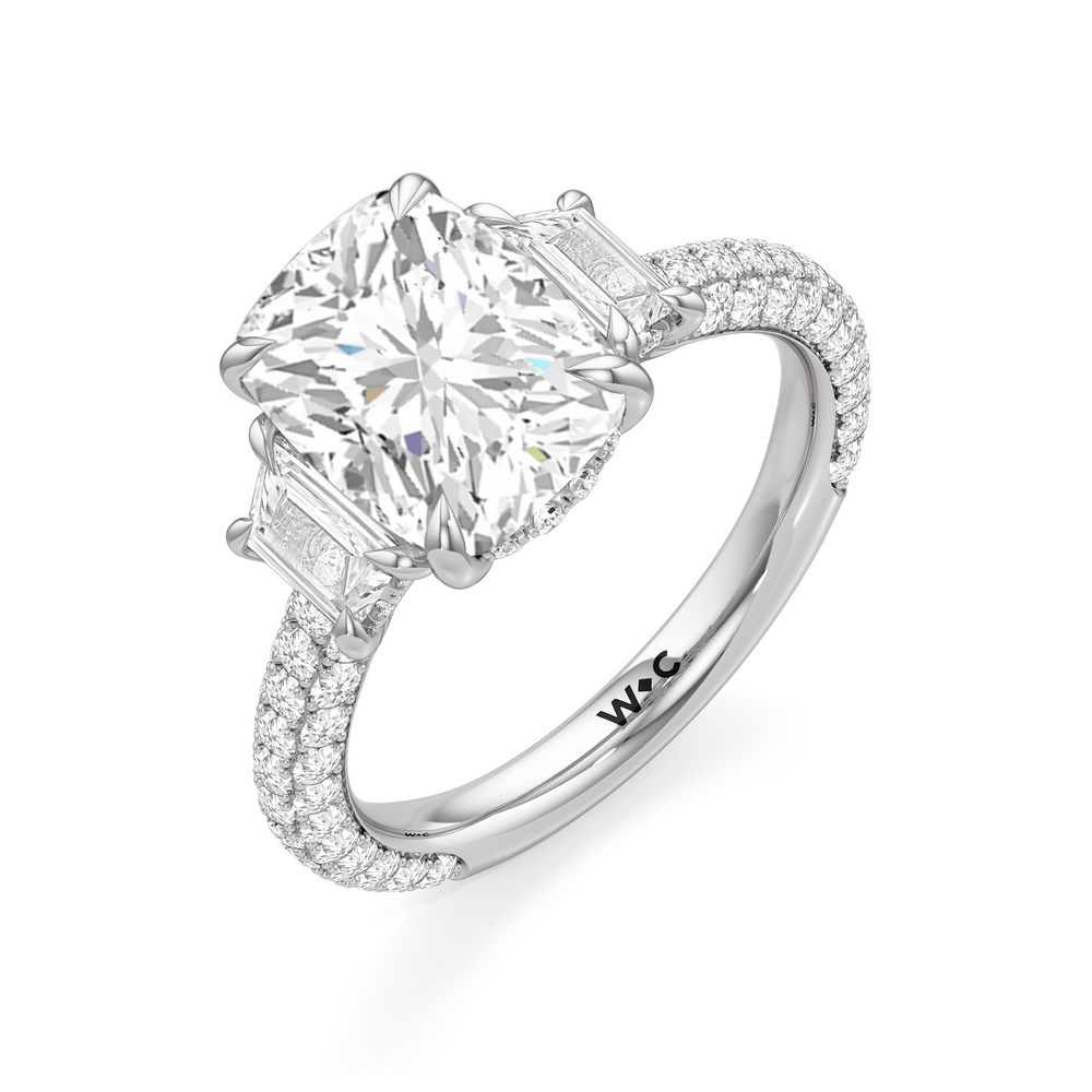 The Windsor Trapezoid Three Stone Ring with Elongated Cushion Cut Diamond in 14KT Platinum view 7
