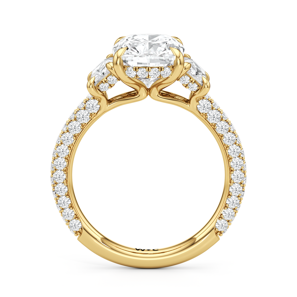 The Windsor Trapezoid Three Stone Ring with Elongated Cushion Cut Diamond in 14KT Yellow Gold view 6
