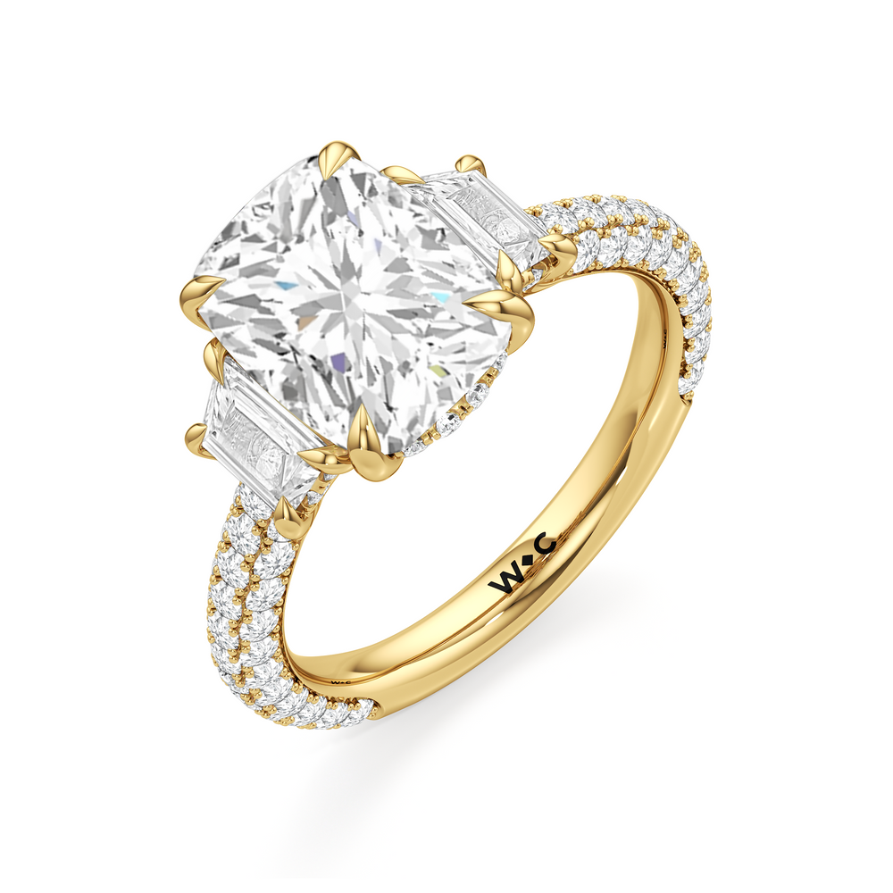 The Windsor Trapezoid Three Stone Ring with Elongated Cushion Cut Diamond in 14KT Yellow Gold view 7
