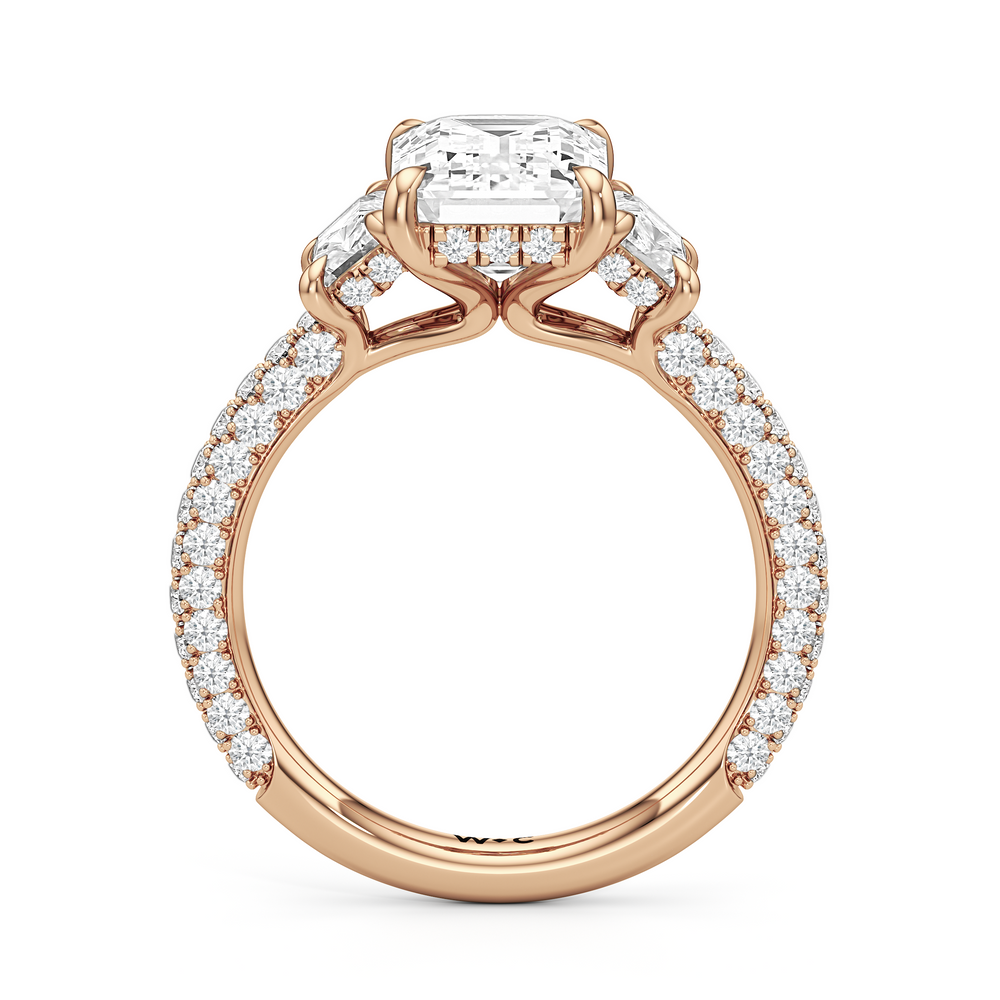 The Windsor Trapezoid Three Stone Ring with Emerald Cut Diamond in 14KT Rose Gold view 6
