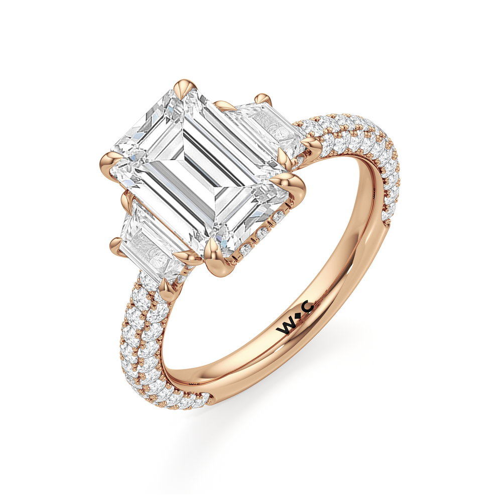The Windsor Trapezoid Three Stone Ring with Emerald Cut Diamond in 14KT Rose Gold view 7
