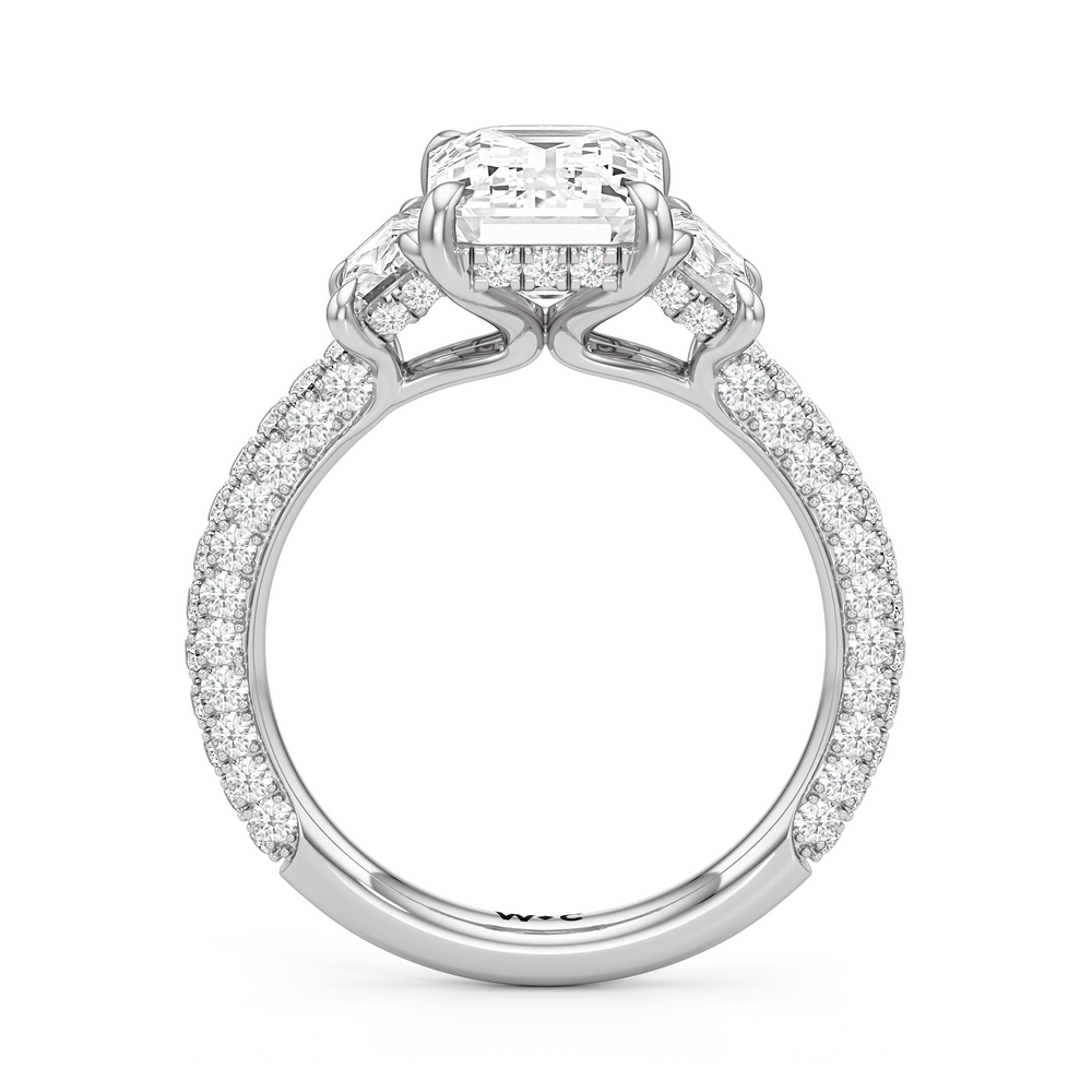 The Windsor Trapezoid Three Stone Ring with Emerald Cut Diamond in 14KT Platinum view 6
