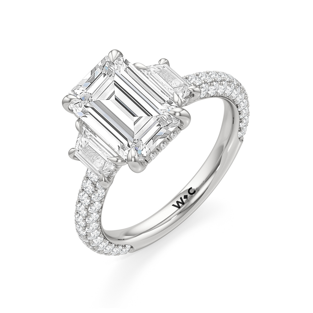 The Windsor Trapezoid Three Stone Ring with Emerald Cut Diamond in 14KT Platinum view 7
