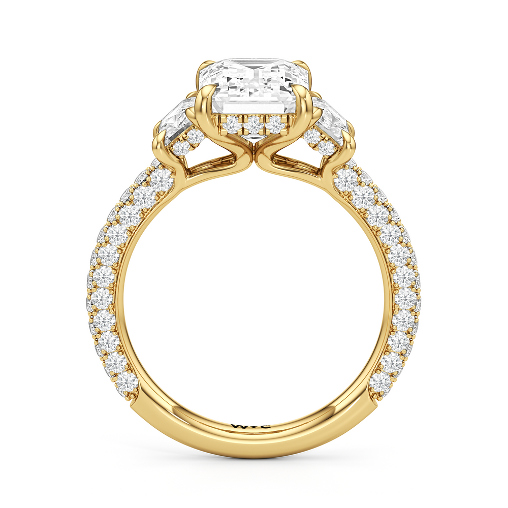 The Windsor Trapezoid Three Stone Ring with Emerald Cut Diamond in 14KT Yellow Gold view 6
