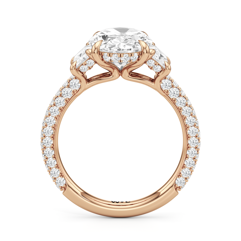 The Windsor Trapezoid Three Stone Ring with Oval Cut Diamond in 14KT Rose Gold view 6
