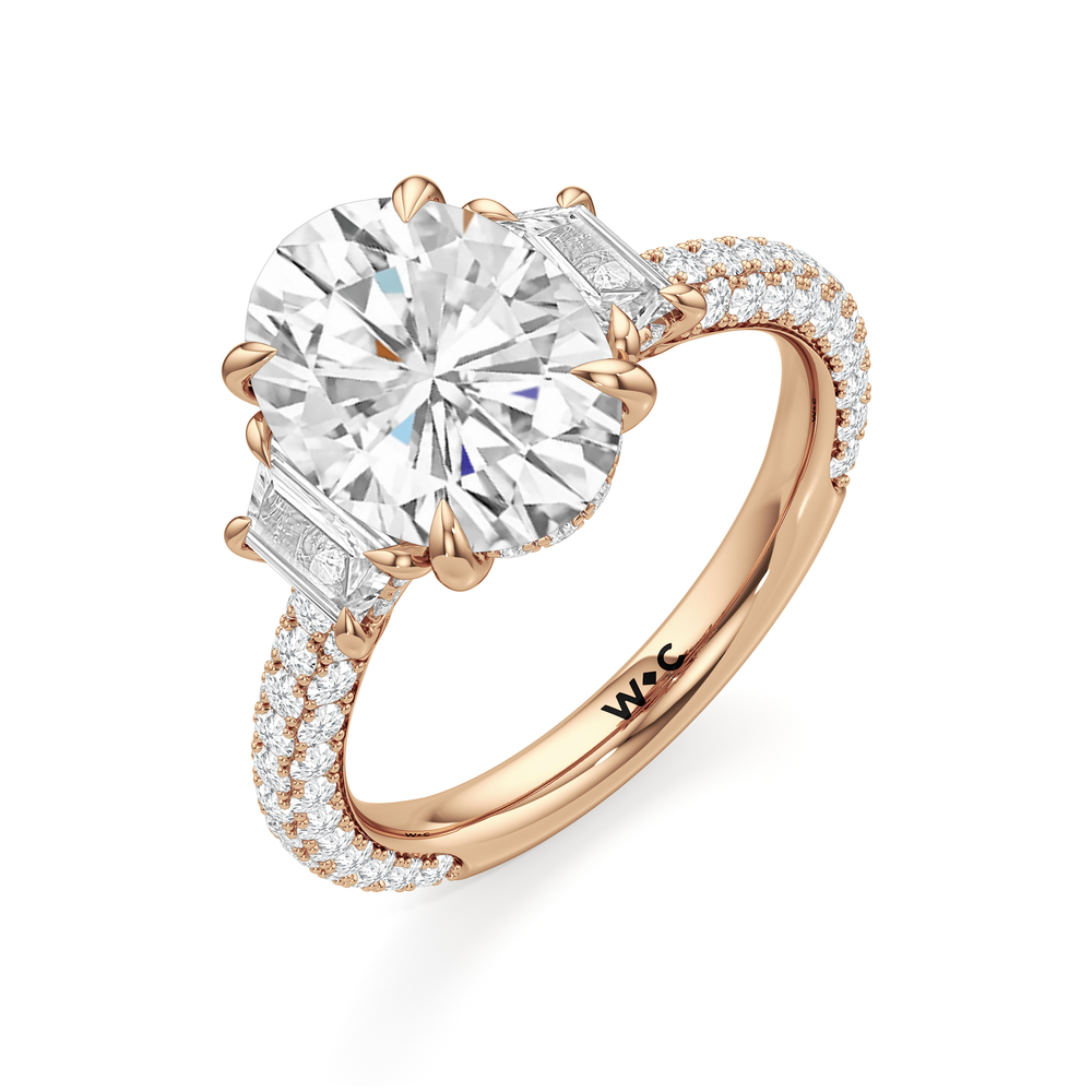 The Windsor Trapezoid Three Stone Ring with Oval Cut Diamond in 14KT Rose Gold view 7

