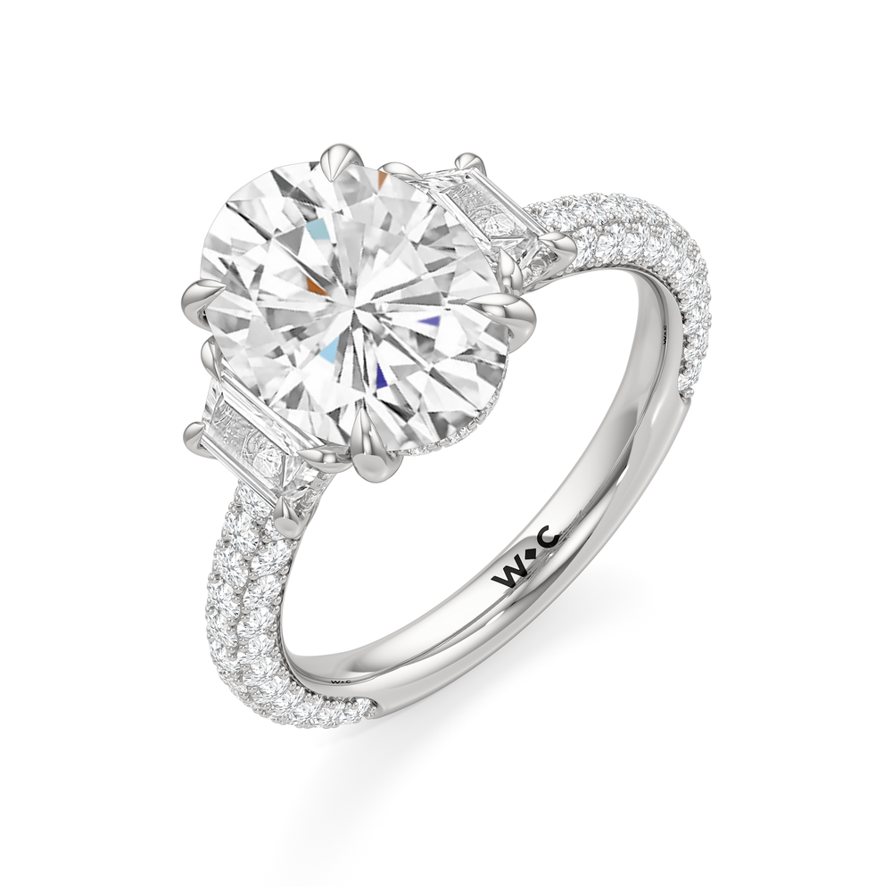 The Windsor Trapezoid Three Stone Ring with Oval Cut Diamond in 14KT Platinum view 7
