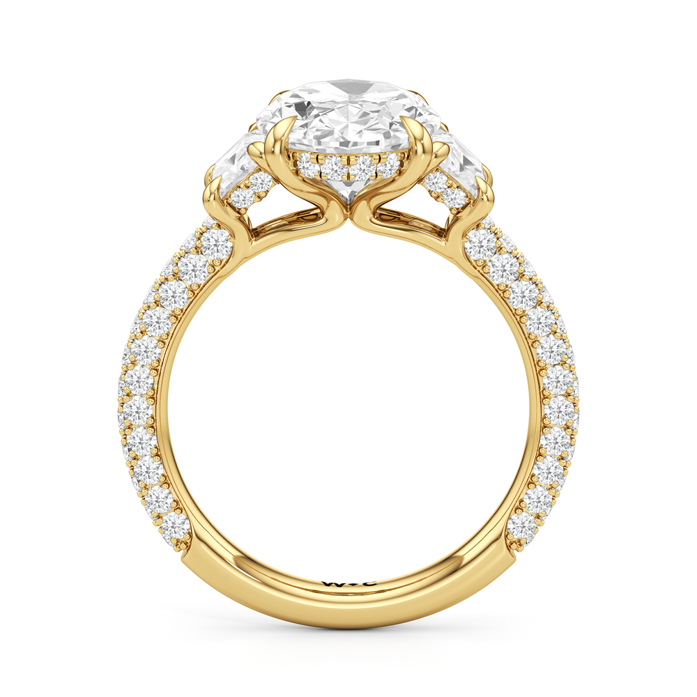 The Windsor Trapezoid Three Stone Ring with Oval Cut Diamond in 14KT Yellow Gold view 6
