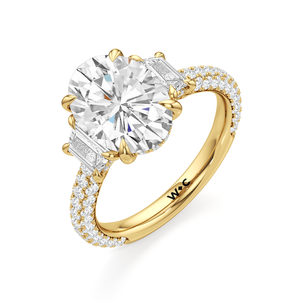 The Windsor Trapezoid Three Stone Ring with Oval Cut Diamond in 14KT Yellow Gold view 7
