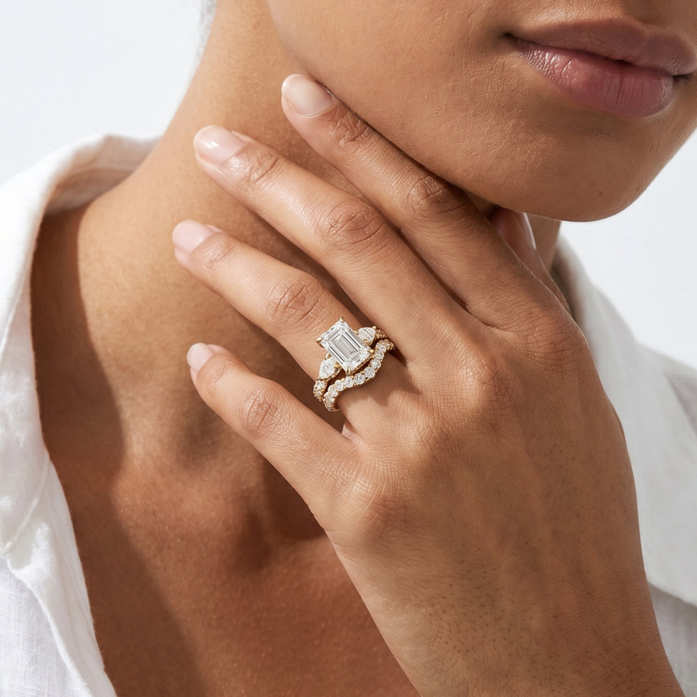 Elan Pear Diamond Wedding Band with 18KT Yellow Gold Cut Diamond in 14KT Yellow Gold view 3
