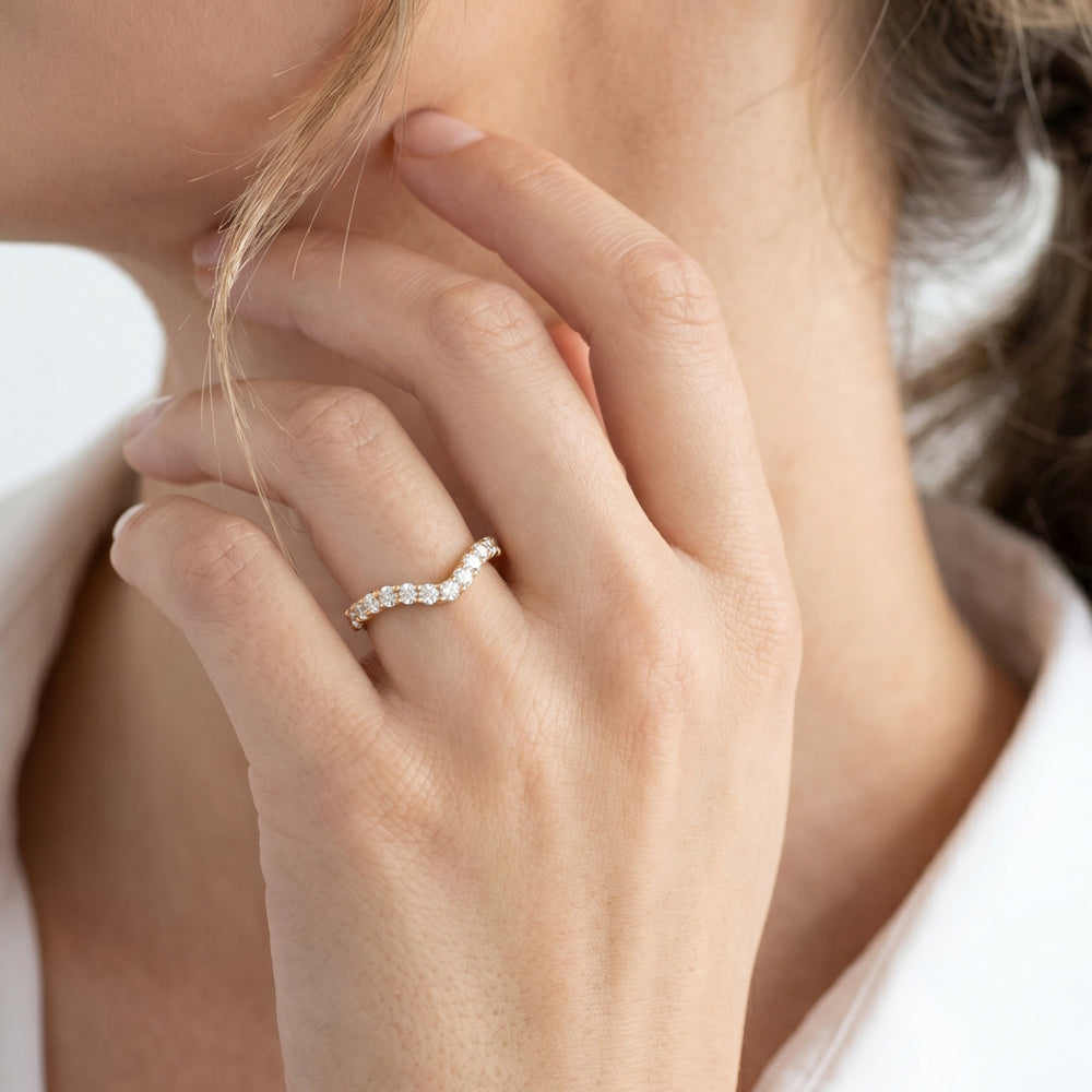 Elan Pear Diamond Wedding Band with Platinum Cut Diamond in 14KT Platinum view 2
