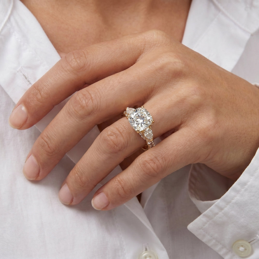 Elan Pear Engagement Ring with Emerald Cut Diamond in 14KT Platinum view 3
