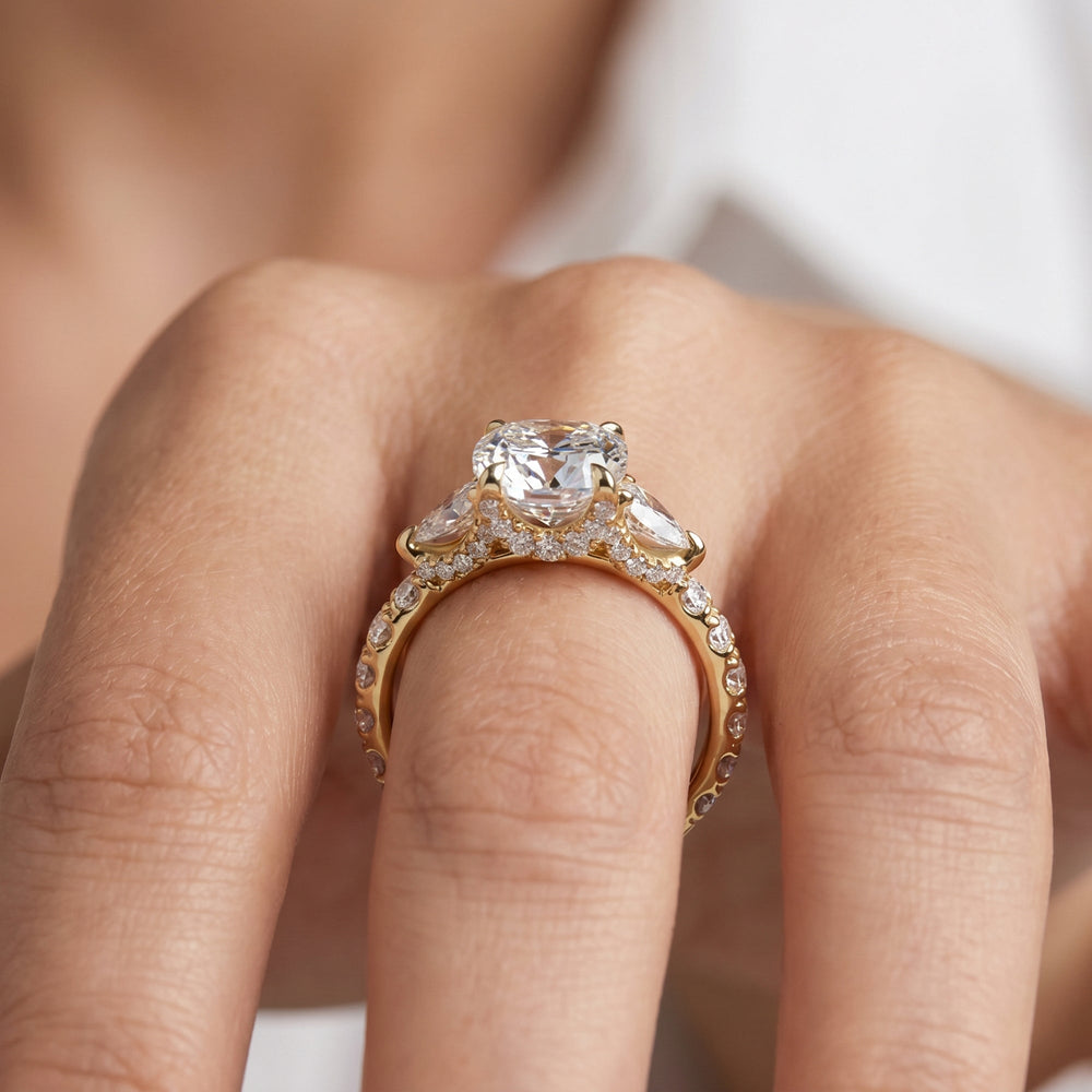 Elan Pear Engagement Ring with Cushion Cut Diamond in 14KT Platinum view 2
