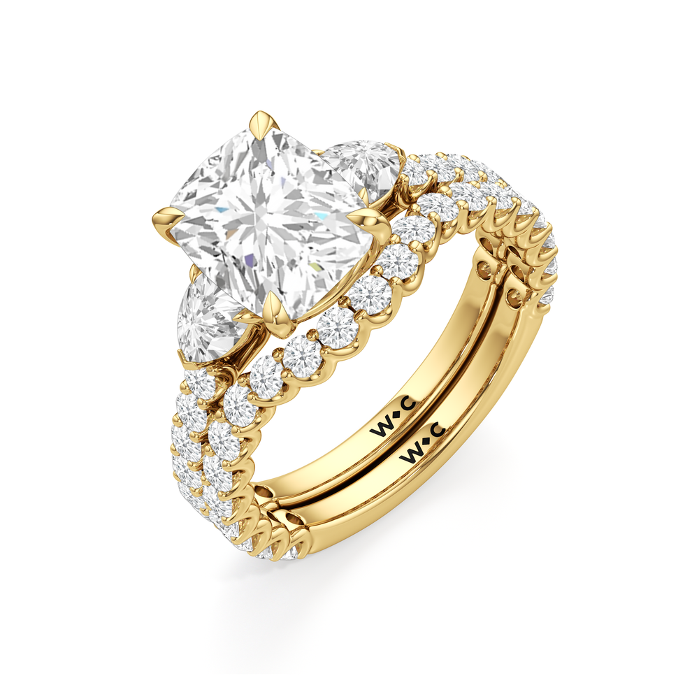 Arc Pear Engagement Ring with Elongated Cushion Cut Diamond in 14KT Yellow Gold view 6
