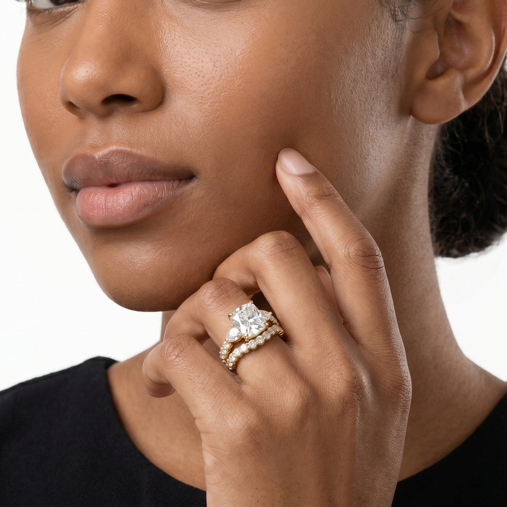 Arc Pear Diamond Wedding Band with 18KT Rose Gold Cut Diamond in 14KT Rose Gold view 3
