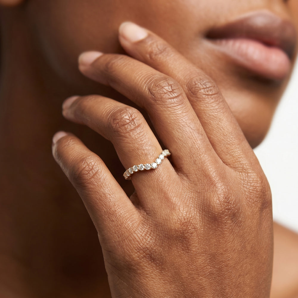 Arc Pear Diamond Wedding Band with 18KT Rose Gold Cut Diamond in 14KT Rose Gold view 2

