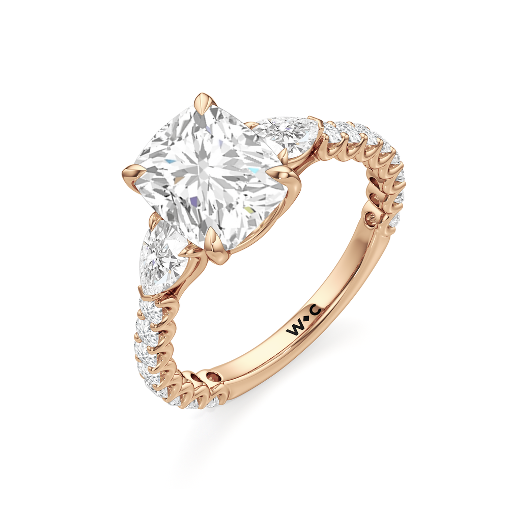 Arc Pear Engagement Ring with Elongated Cushion Cut Diamond in 14KT Rose Gold view 5
