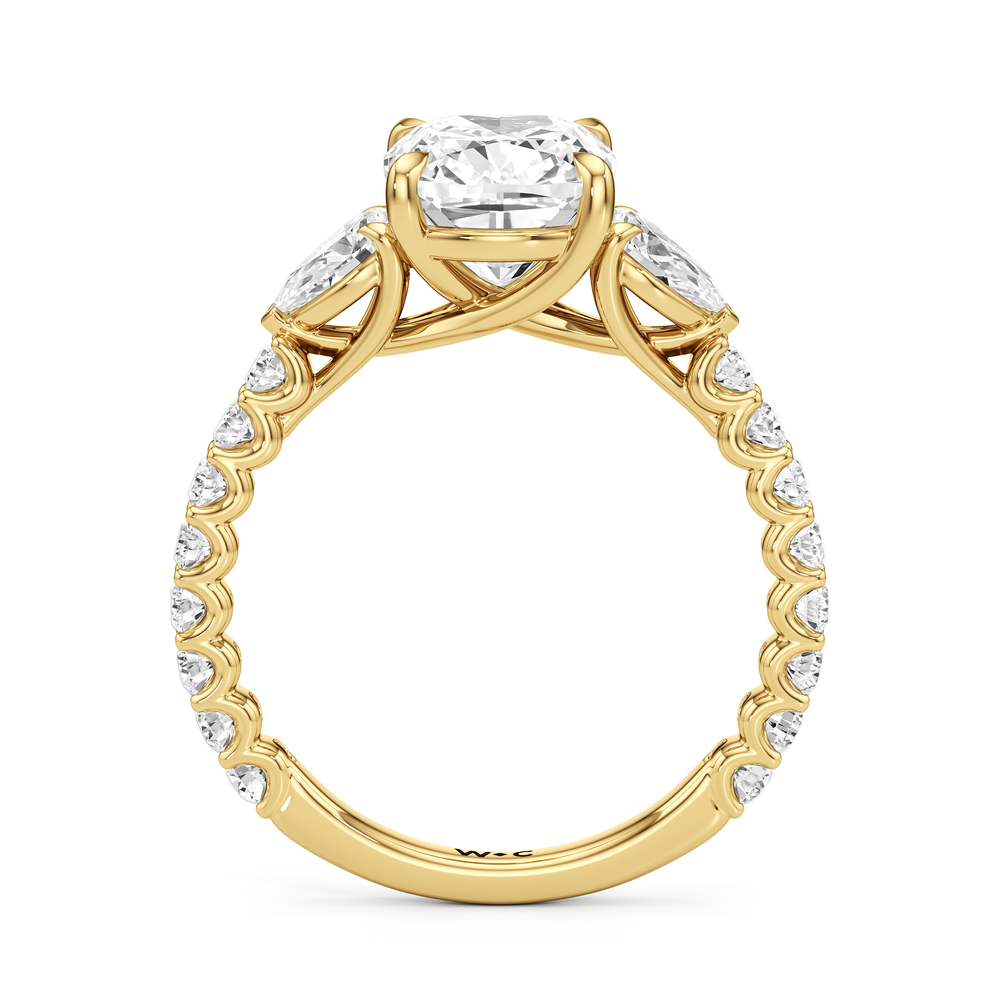 Arc Pear Engagement Ring with Elongated Cushion Cut Diamond in 14KT Yellow Gold view 4

