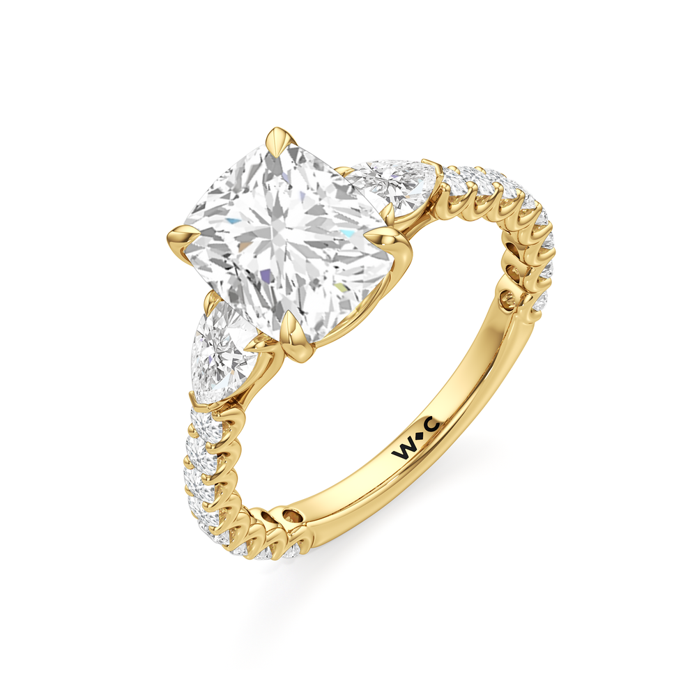 Arc Pear Engagement Ring with Elongated Cushion Cut Diamond in 14KT Yellow Gold view 5
