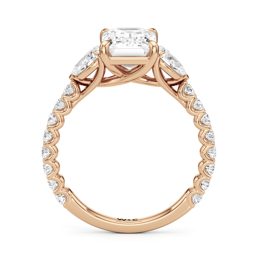 Arc Pear Engagement Ring with Emerald Cut Diamond in 14KT Rose Gold view 4
