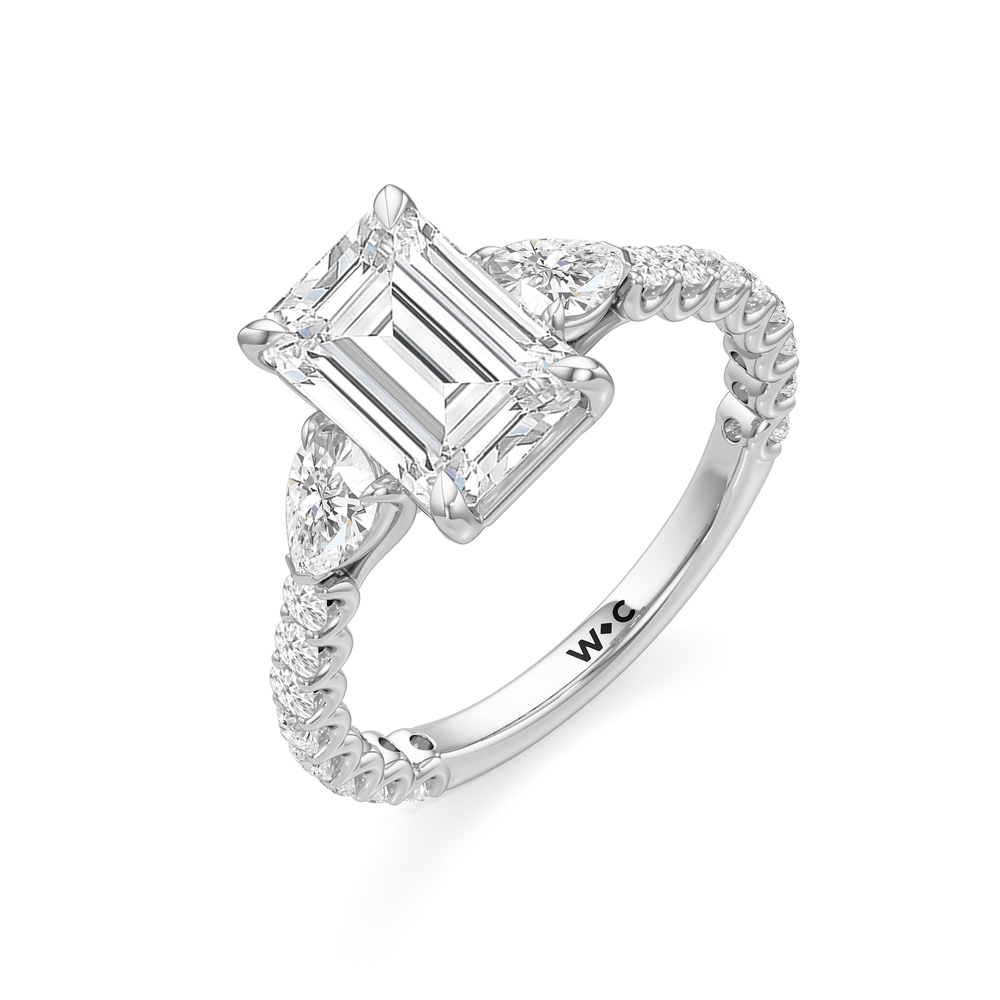 Arc Pear Engagement Ring with Emerald Cut Diamond in 14KT Platinum view 5

